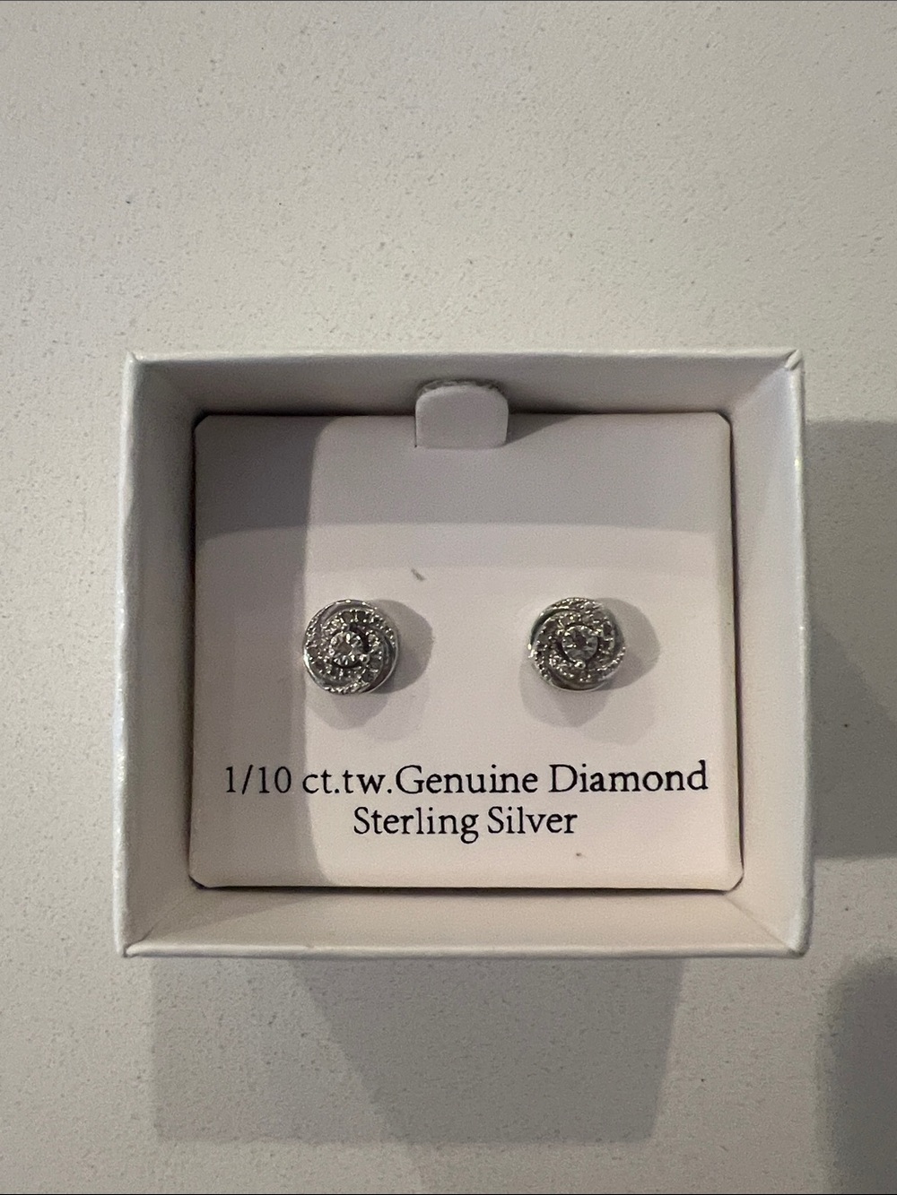 Sterling Silver Genuine Diamond Round Stud Earrings - 1/16 TCW
